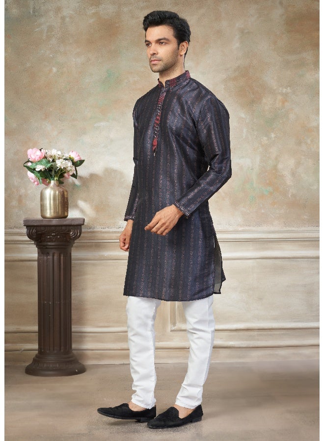 OUTLUK Navy Blue Silk Kurta for Men - Image 3